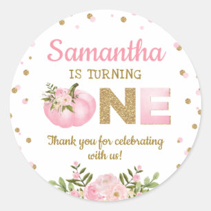 Sticker Rond Le ęr anniversaire rose de citrouille d'abord