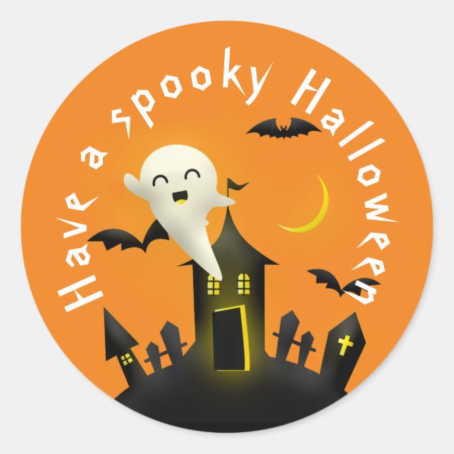 Sticker Rond Le fantôme mignon a une Halloween Éffrayante (Devant)