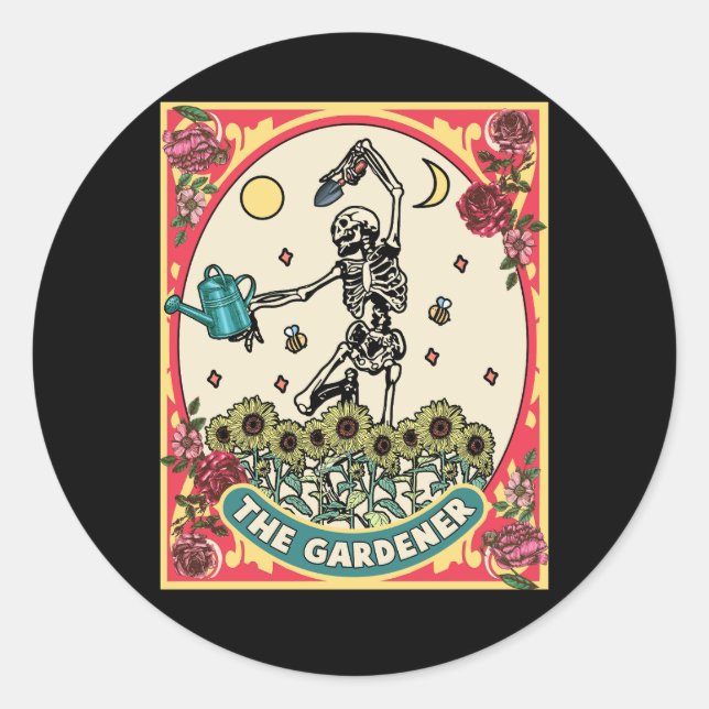 Sticker Rond Le Gardener Tarot Card Jardinage Planter Lover P (Devant)