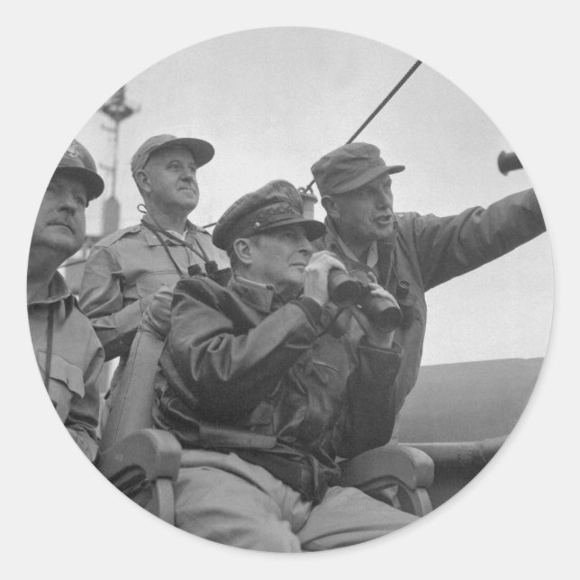 Sticker Rond Le général Douglas MacArthur bombardement d'Inchon (Devant)