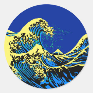 Sticker Rond Le Grand Hokusai Wave de Blue Yellow