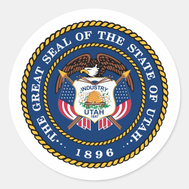 Sticker Rond Le grand sceau de l'État d'Utah 1896 (Devant)