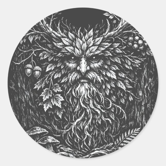 Sticker Rond Le Green Man par BurnsInHell (Devant)