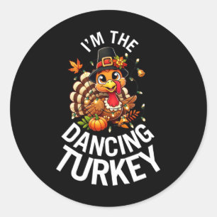 Sticker Rond Le groupe Dancing Turkey Family Matching Thanksgiv
