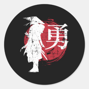 Sticker Rond Le guerrier japonais Samurai Japon Écrire