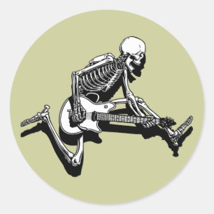 Sticker Rond Le guitariste squelettique sautent