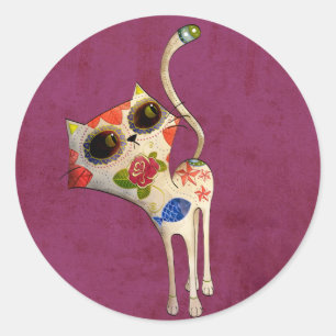 Sticker Rond Le Jour de la mignonne chatte blanche morte