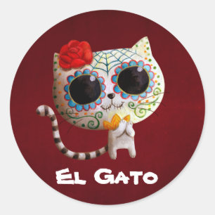 Sticker Rond Le jour du chat mignon mort