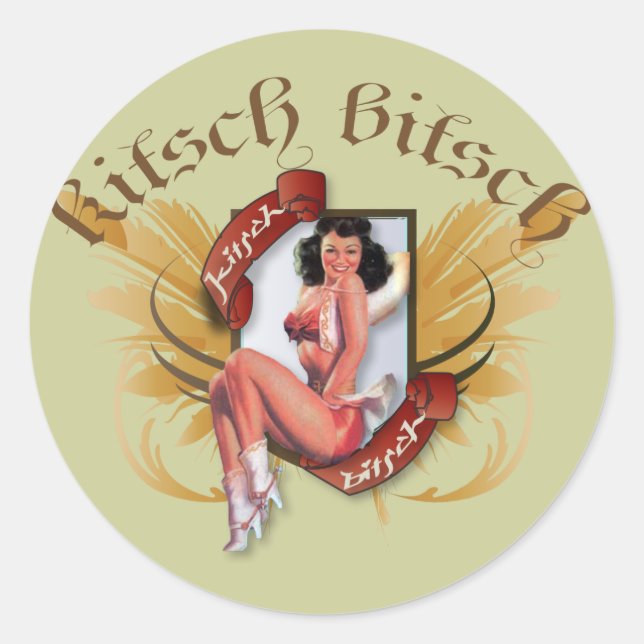 Sticker Rond Le Kitsch Bitsch : Kowgirl Kitsch Tattoo Pin Up (Devant)