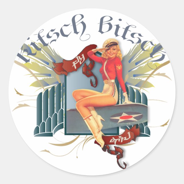 Sticker Rond Le Kitsch Bitsch : Pin De Tatouage Fly Girl (Devant)