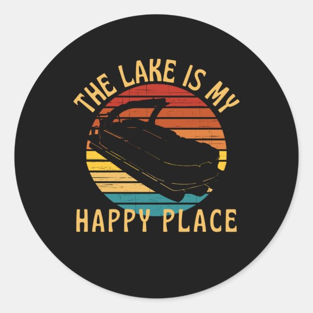 Sticker Rond Le Lac Est Mon Heureux Lieu Pontoon Boat (Devant)