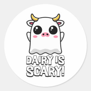 Sticker Rond Le Lait Est Effrayant ! Cute Pun de vache fantôme