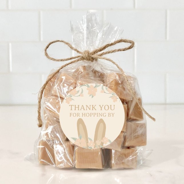 Sticker Rond Le lapin floral de la fille Merci d'anniversaire F (Créateur téléchargé)