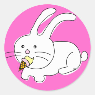 Sticker Rond Le lapin mangent l'autocollant de cône de glace