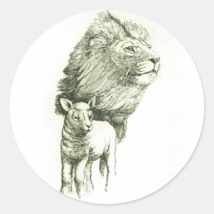 STICKER ROND LE LION ET L'AGNEAU