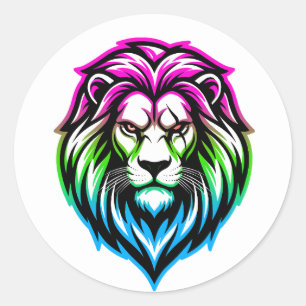Sticker Rond Le Lion Puissant - 'Multi-Front' Poly-Souverain