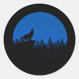 Sticker Rond Le loup hurle à la lune