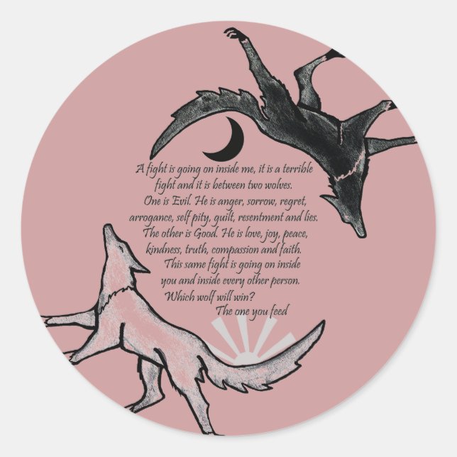 Sticker Rond Le loup qui nourrit (Devant)