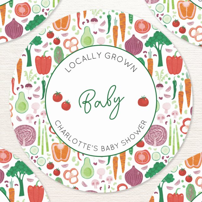Sticker Rond Le marché des agriculteurs Baby shower cultivé loc (Farmers market locally grown baby personalized baby shower sticker)