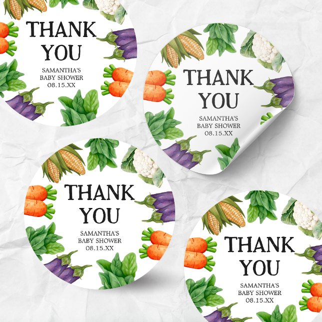 Sticker Rond Le marché des agriculteurs Baby shower cultivé loc (Locally Grown Baby Shower Round Sticker)