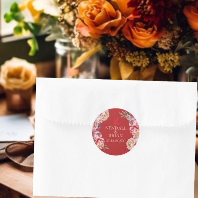 Sticker Rond Le Mariage chinois Bright Red Peony (Créateur téléchargé)