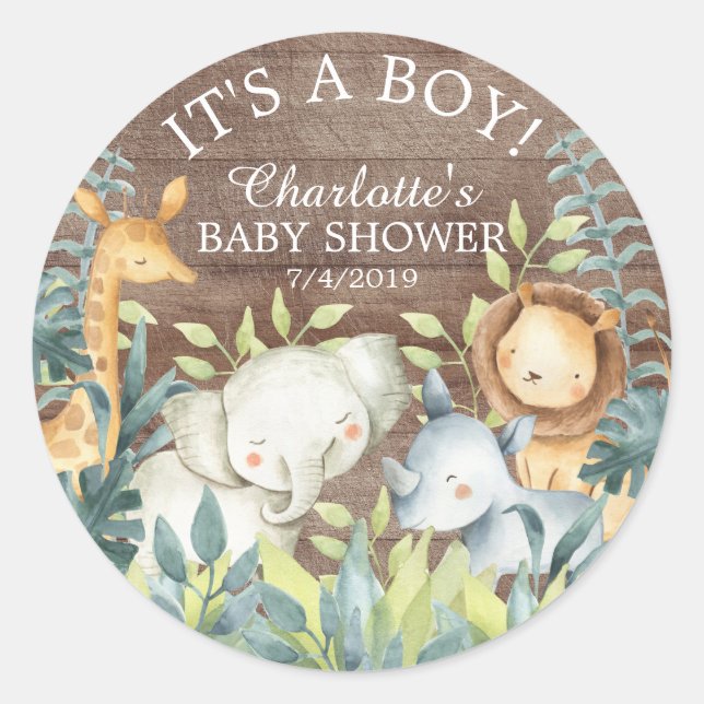 Sticker Rond Le Merci du Baby shower de la Jungle rustique priv (Devant)