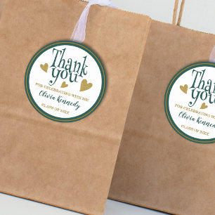 Sticker Rond Le Merci du Parti Vert Et Or De La Graduation Priv