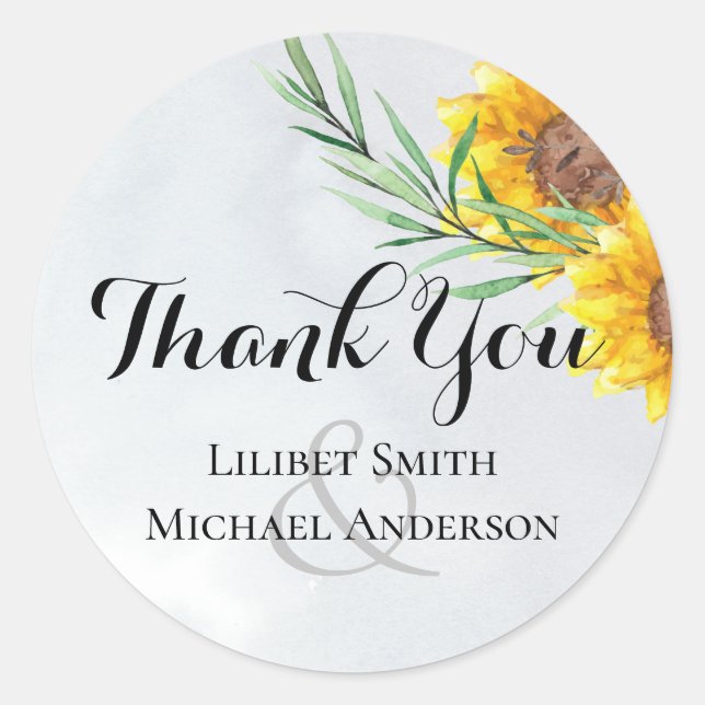 Sticker Rond Le Merci Mariage rustique des tournesols privilégi (Devant)