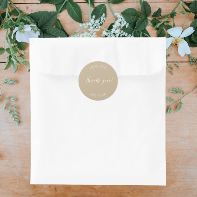 Sticker Rond Le Merci Mariage stylisé kaki (In Situ Wedding)