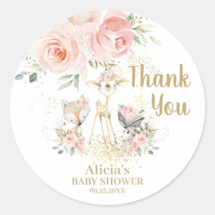 Sticker Rond Le Merci rose floral chic des animaux des bois est
