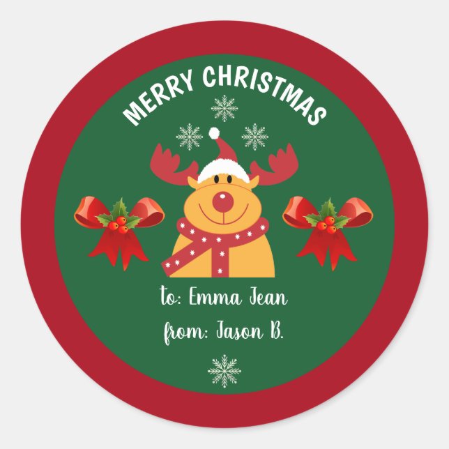 Sticker Rond Le mignon Rudolph Reindeer Joyeux Noël à (Devant)