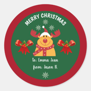 Sticker Rond Le mignon Rudolph Reindeer Joyeux Noël à