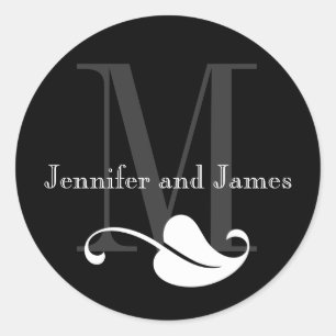 Sticker Rond Le monogramme noir et blanc appelle des