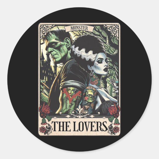 Sticker Rond Le Monster Frankenstein Et Marier Les Amateurs Tar (Devant)