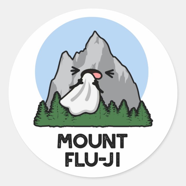 Sticker Rond Le Mont Flu-ji Funny Mountain Pun (Devant)