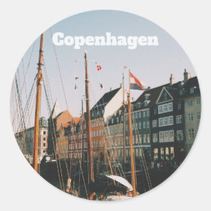 Sticker Rond Le Nyhavn iconique, Copenhague, Danemark