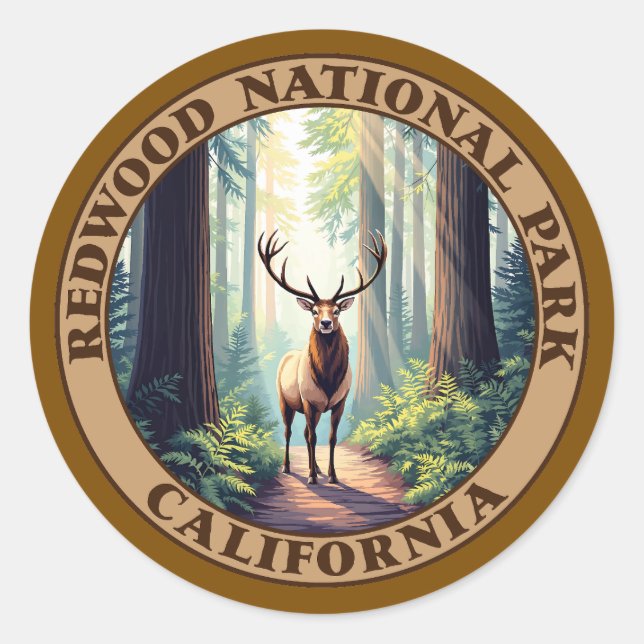 Sticker Rond Le parc national de Redwood Californie (Devant)