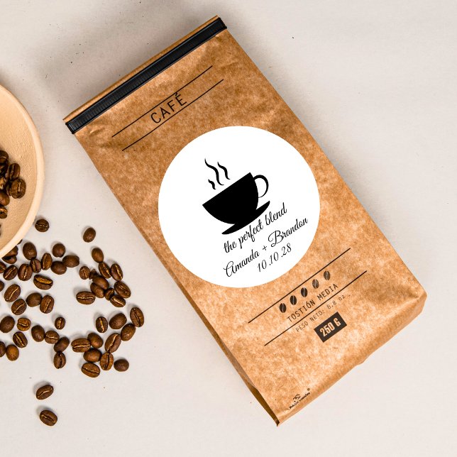 Sticker Rond Le parfait mélange de Merci Mariage café (The Perfect Blend Coffee Wedding Thank You Classic Round Sticker)