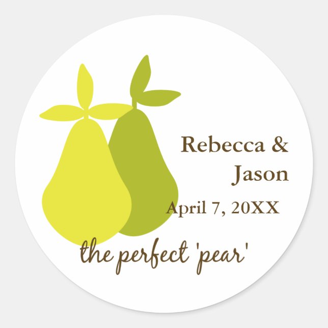 Sticker Rond Le Parfait Pear Pair Mariage Jaune Vert (Devant)