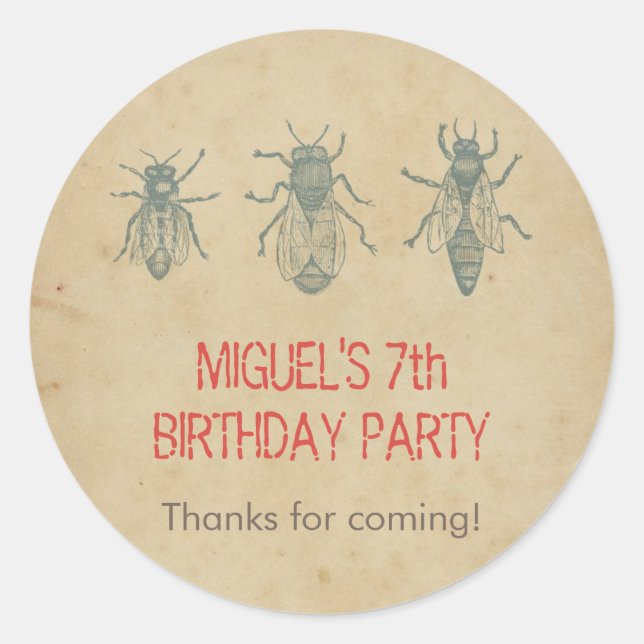 Sticker Rond Le Parti Anniversaire de enfant des abeilles vinta (Devant)