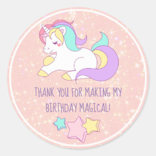Sticker Rond Le Parti de la Parties scintillant rose Unicorn pr