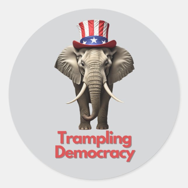 Sticker Rond Le parti républicain, Eléphant, piétine la démocra (Devant)