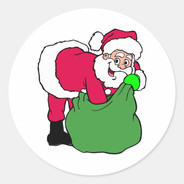 Sticker Rond Le Père Noël Atteint Le Pack (Devant)