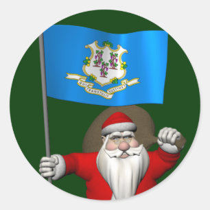 Sticker Rond Le père noël avec le drapeau du Connecticut