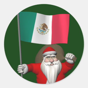 Sticker Rond Le Père Noël Avec L'Ensigne Du Mexique