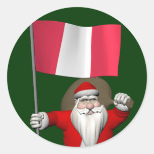 Sticker Rond Le Père Noël Avec L'Ensigne Du Pérou