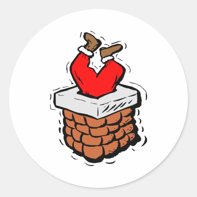 Sticker Rond Le Père Noël Coincé À Chimney (Devant)