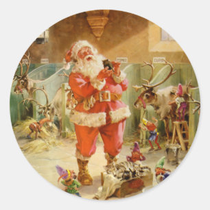 Sticker Rond Le Père Noël dans le pôle Nord Les rennes