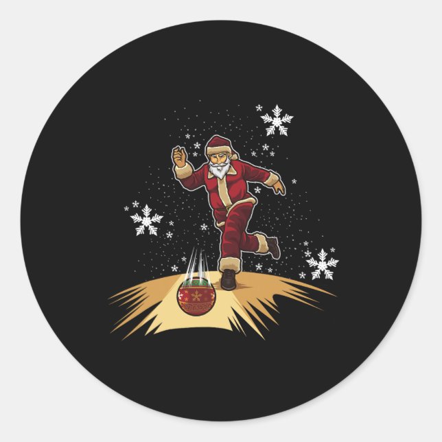 Sticker Rond Le Père Noël Joue Au Bowling - Cadeau De Noël Pour (Devant)