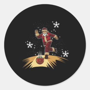 Sticker Rond Le Père Noël Joue Au Bowling - Cadeau De Noël Pour